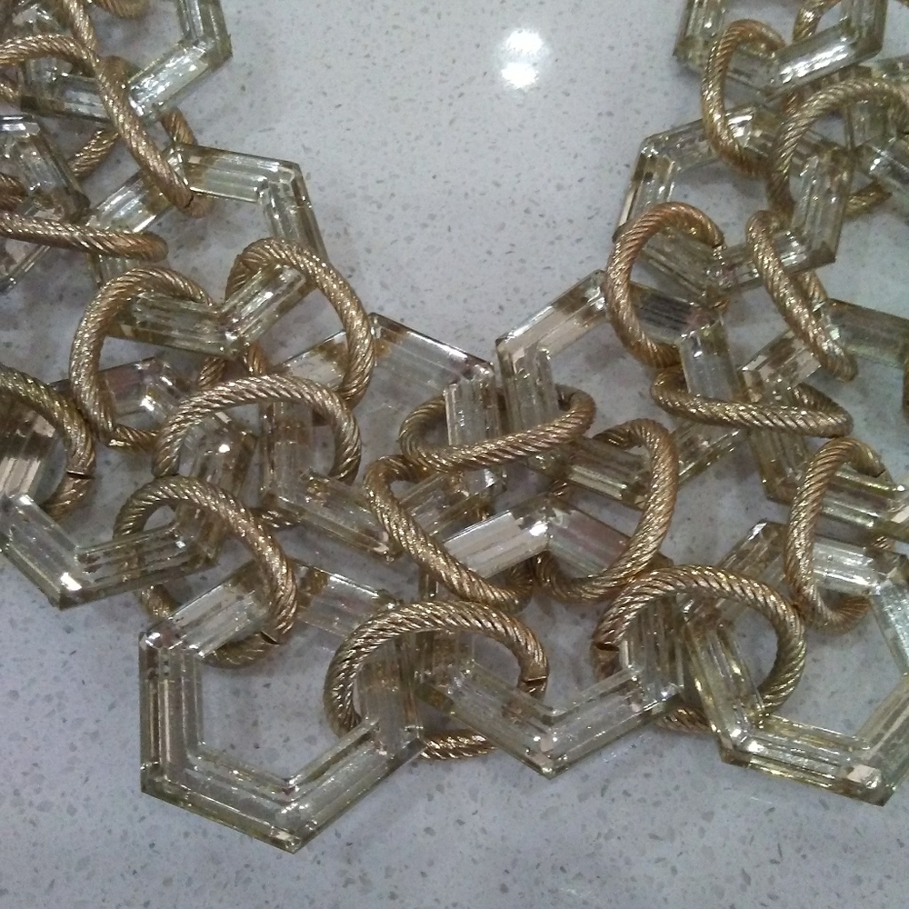 Unique Shimmery Textured Gold & Geometric Necklace